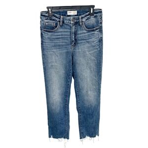 BKE Parker High Rise Cropped Straight Jeans Medium Wash Raw Hem Denim Womens 28